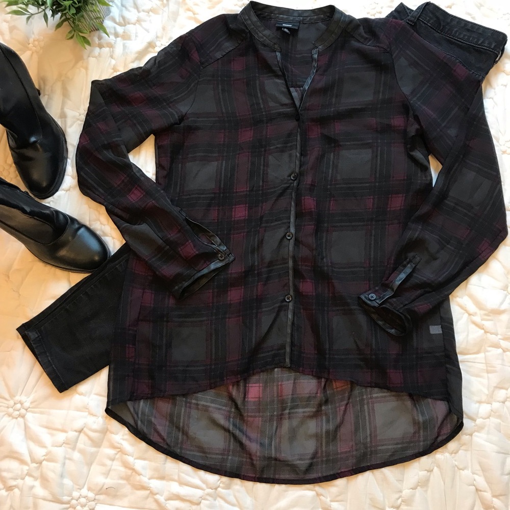 Mossimo Sheer Plaid Hi-lo Blouse
